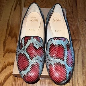 CHRISTIAN LOUBOUTIN Python Sakouette Flat in Rouge Noir & Black